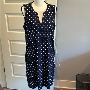 Lands' End Navy Polka Dot Dress